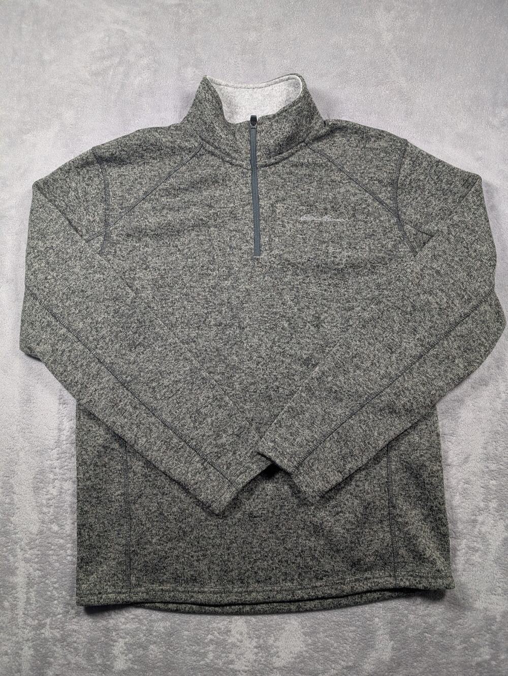 Eddie Bauer Quarter Zip Sweater Men Large Gray Casual Outdoor Hiking Soft Fleece